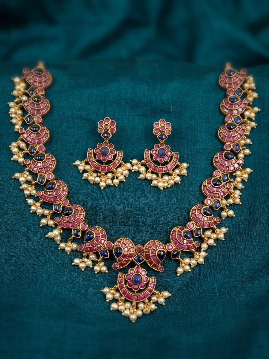 Fan Motif Kundan Necklace Set