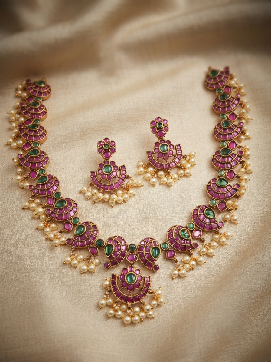 Fan Motif Kundan Necklace Set