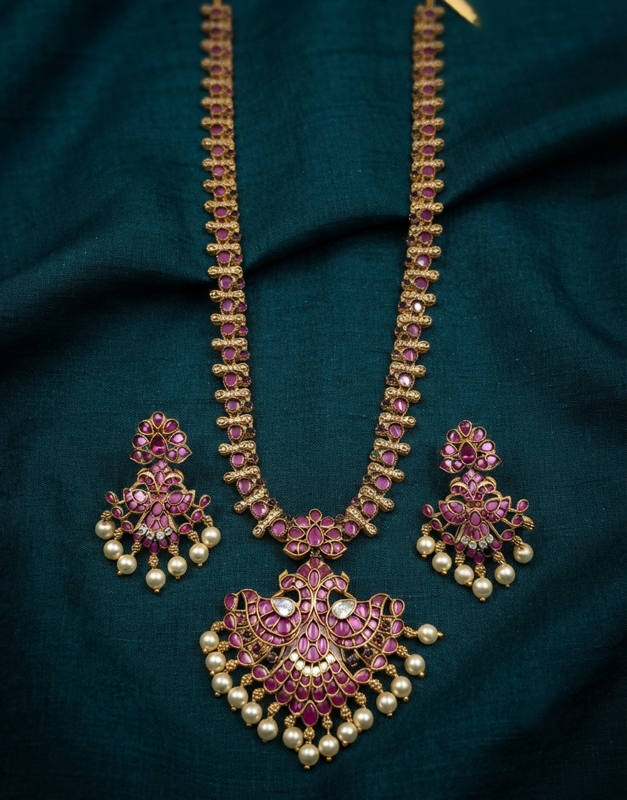 Peacock Long Haram Necklace Set
