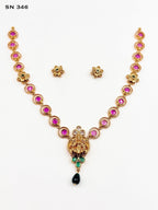Lakshmi Devi Pendant Necklace with Floral Studs