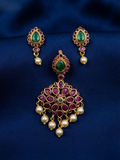 Floral Pendant Set with Pearl Drops