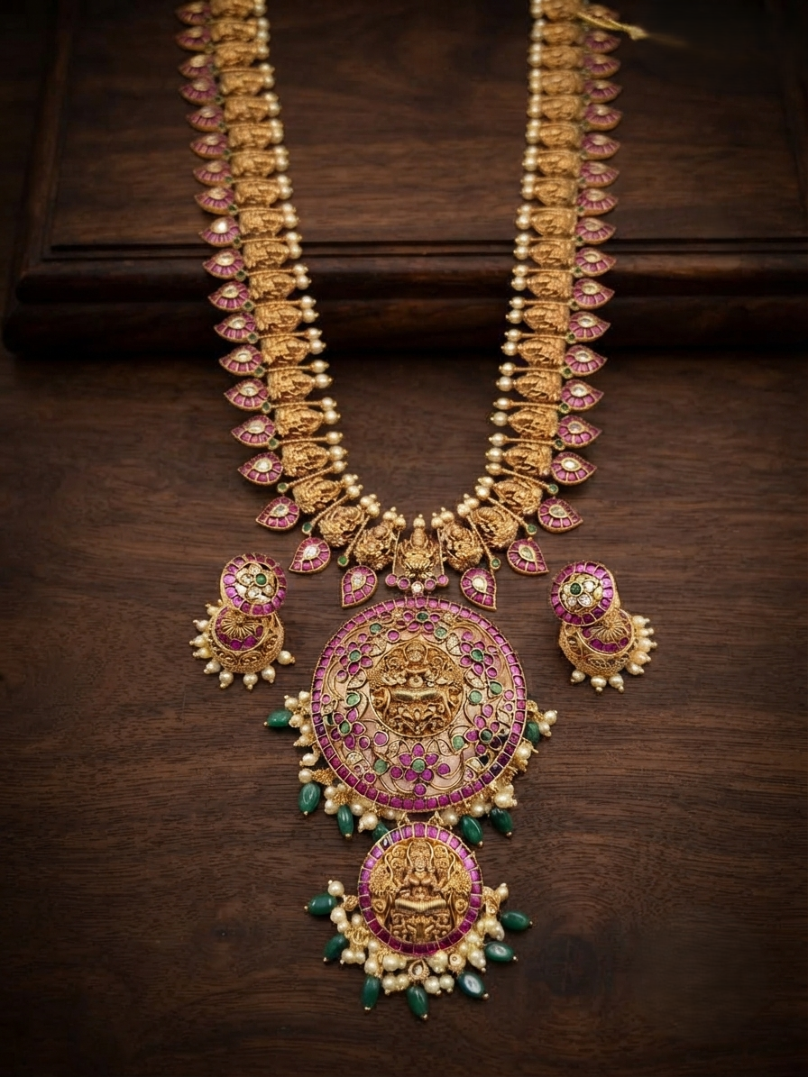 Lakshmi Motif Long Necklace Set
