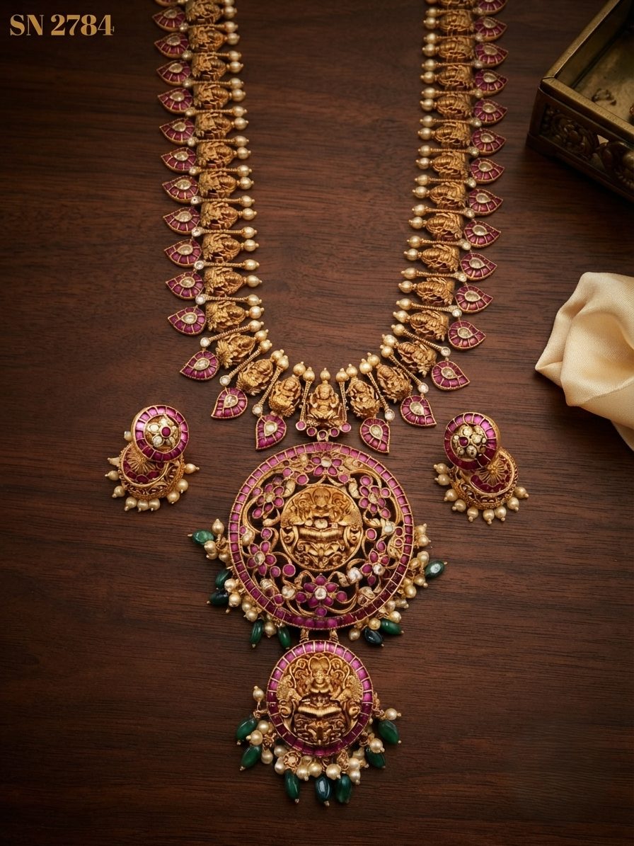 Lakshmi Motif Long Necklace Set