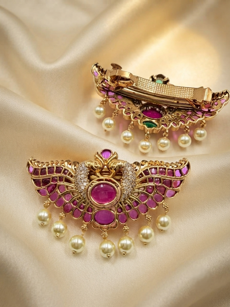 Butterfly Wing Design Kundan Hair Clip