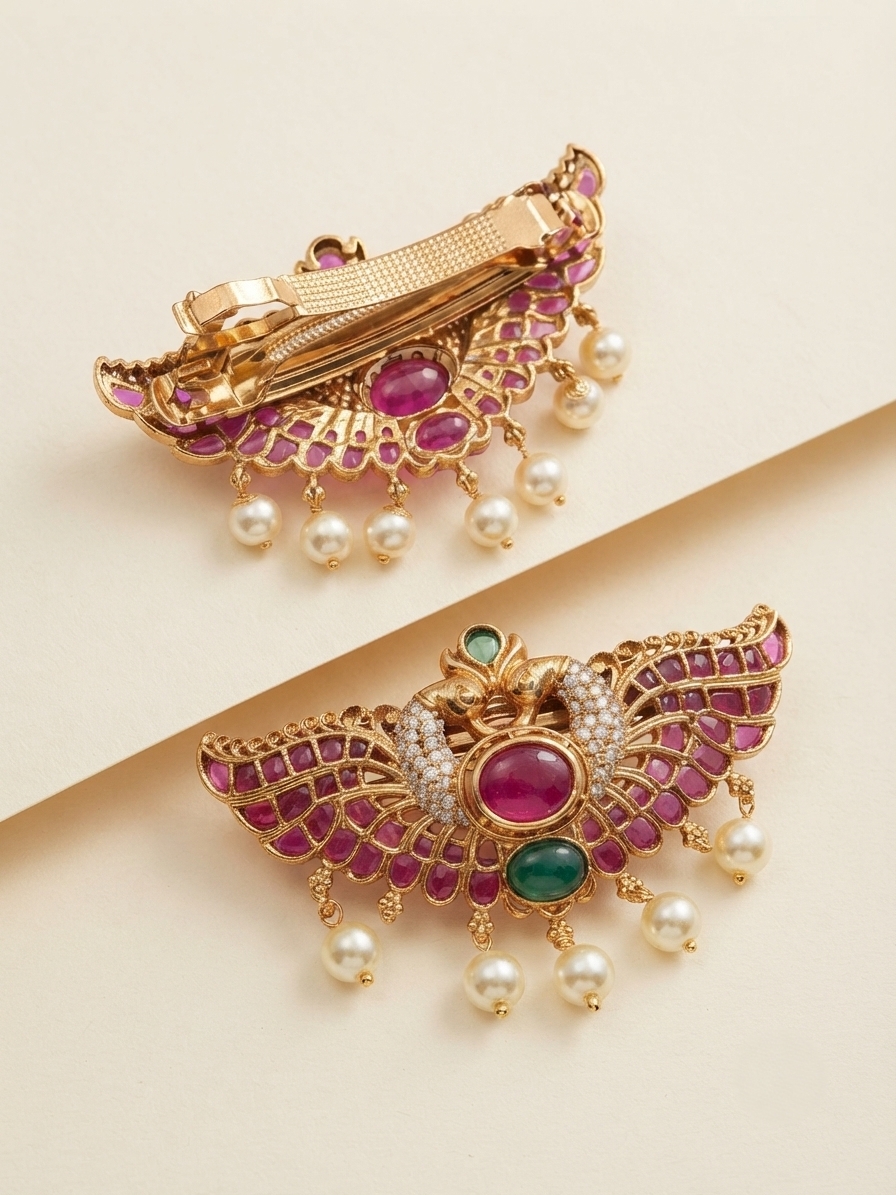 Butterfly Wing Design Kundan Hair Clip