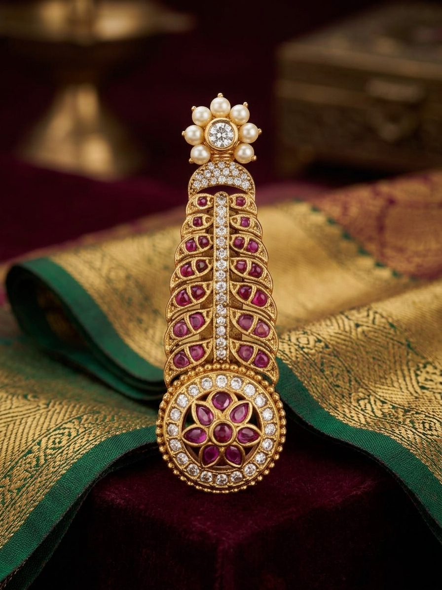 Peacock Feather Saree Pin
