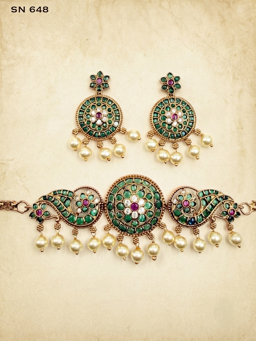 Paisley Round Choker Set with Matching Earrings