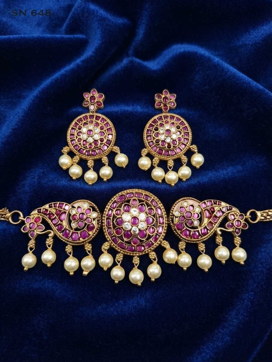 Paisley Round Choker Set with Matching Earrings