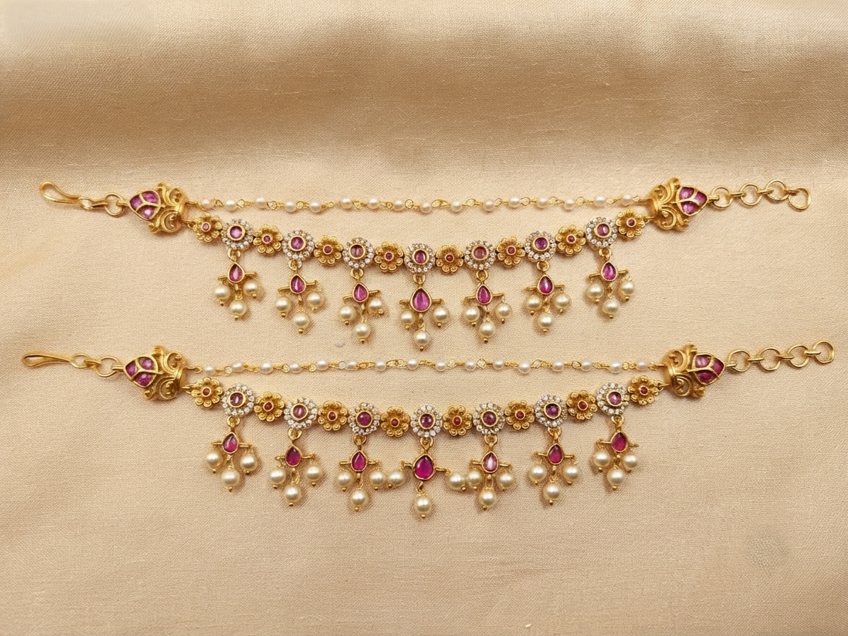 Floral KaanChain with  Pearl Drops