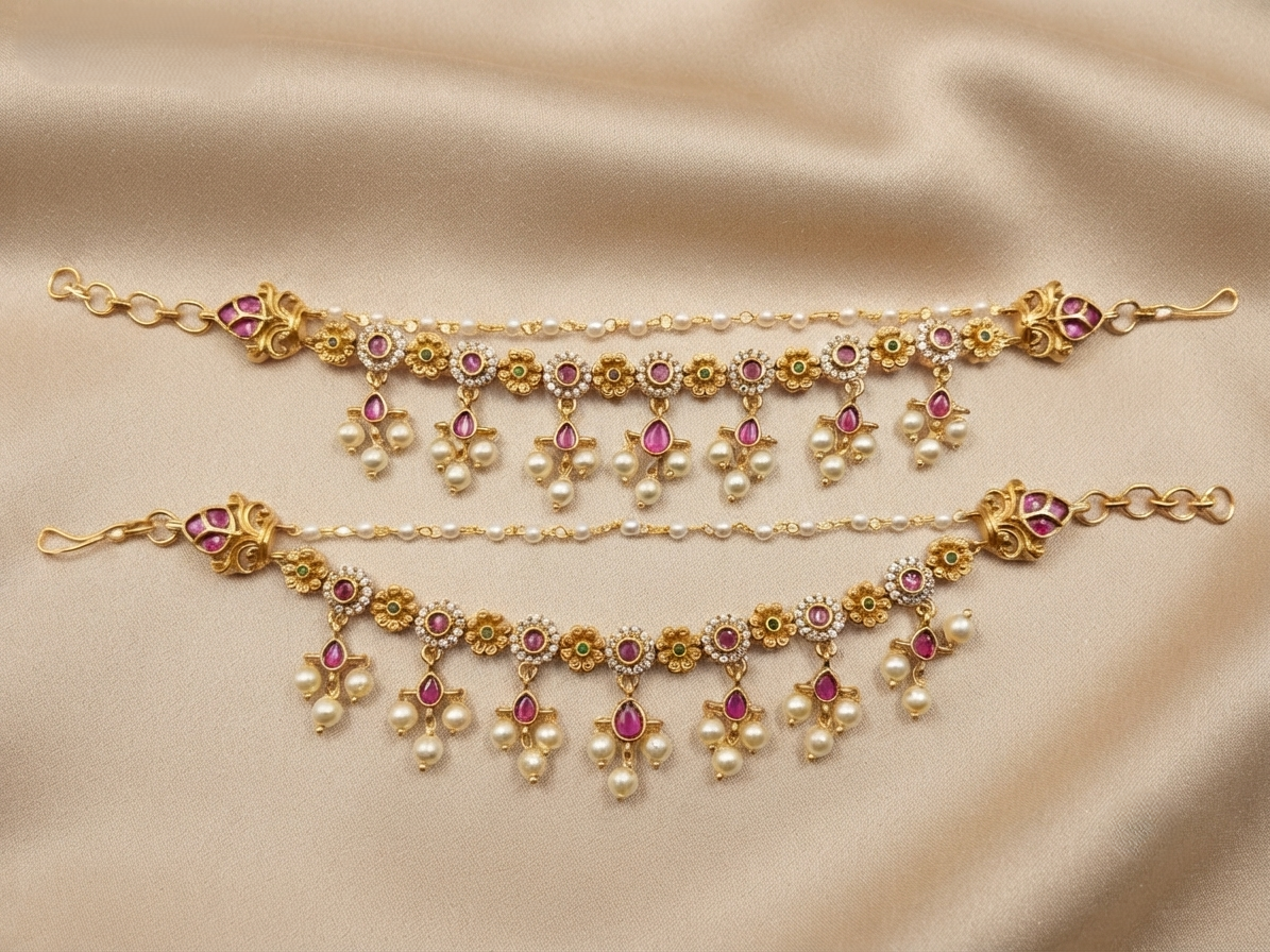 Floral KaanChain with  Pearl Drops