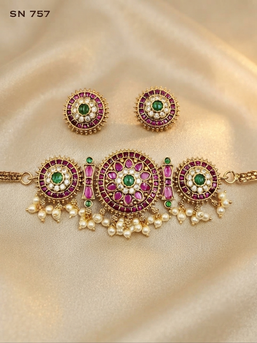 Antique Round Floral Choker with Stud