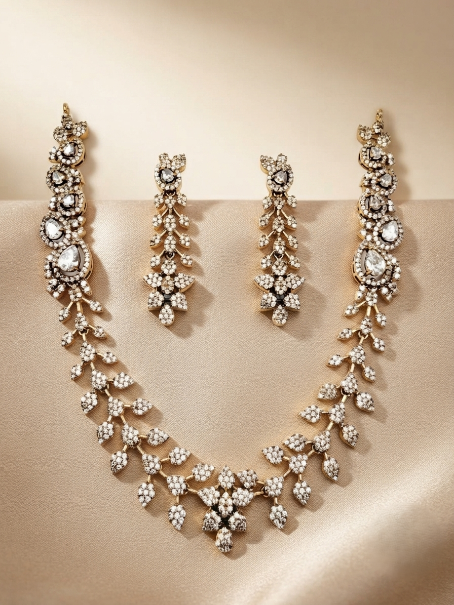 Leaf Vine Design Studded Necklace Set