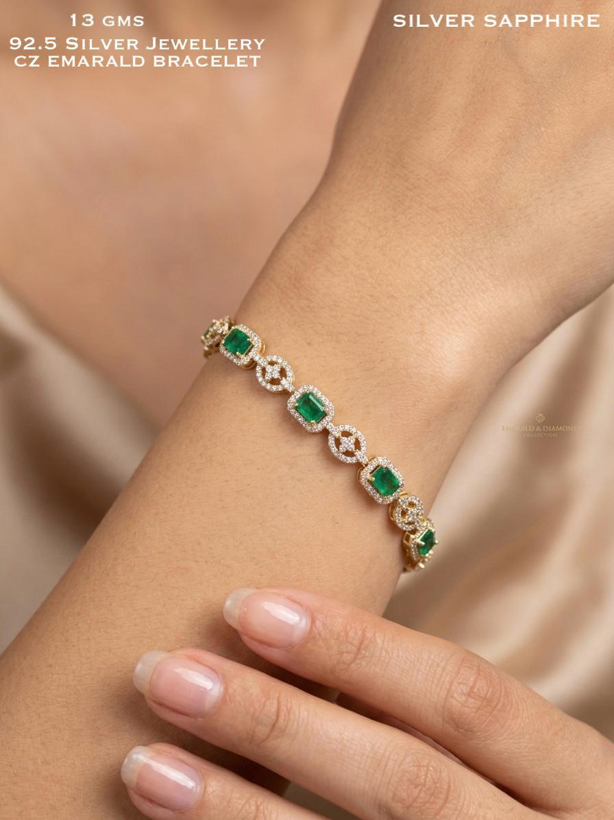 CZ Emerald Halo Station Bracelet