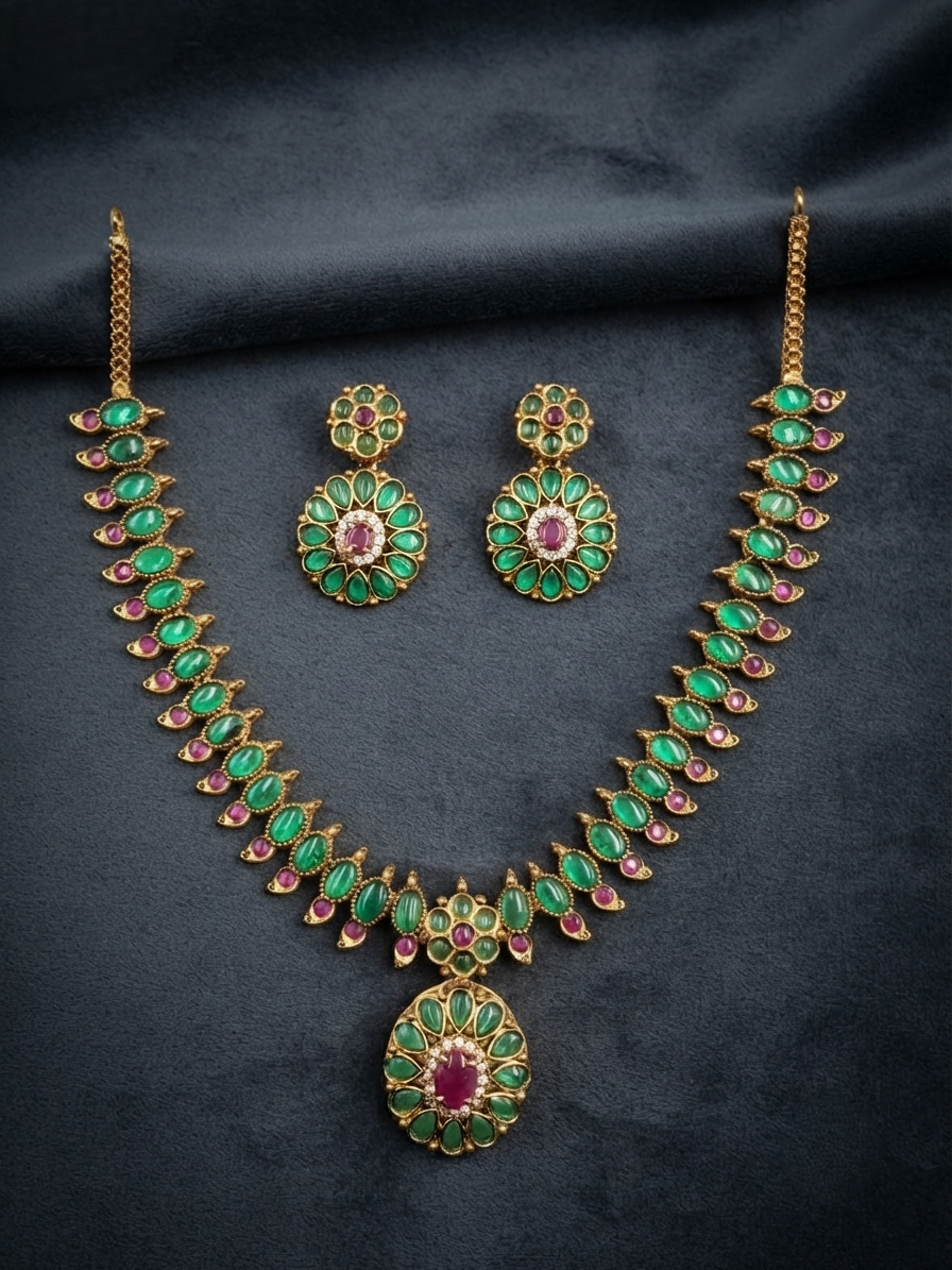 Floral Round Pendant Necklace Set