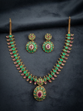 Floral Round Pendant Necklace Set