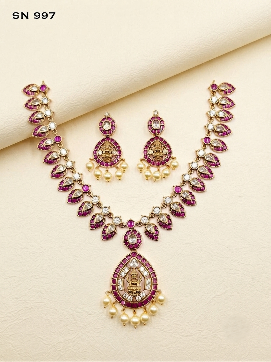 Lakshmi Ruby Leaf Necklace Set