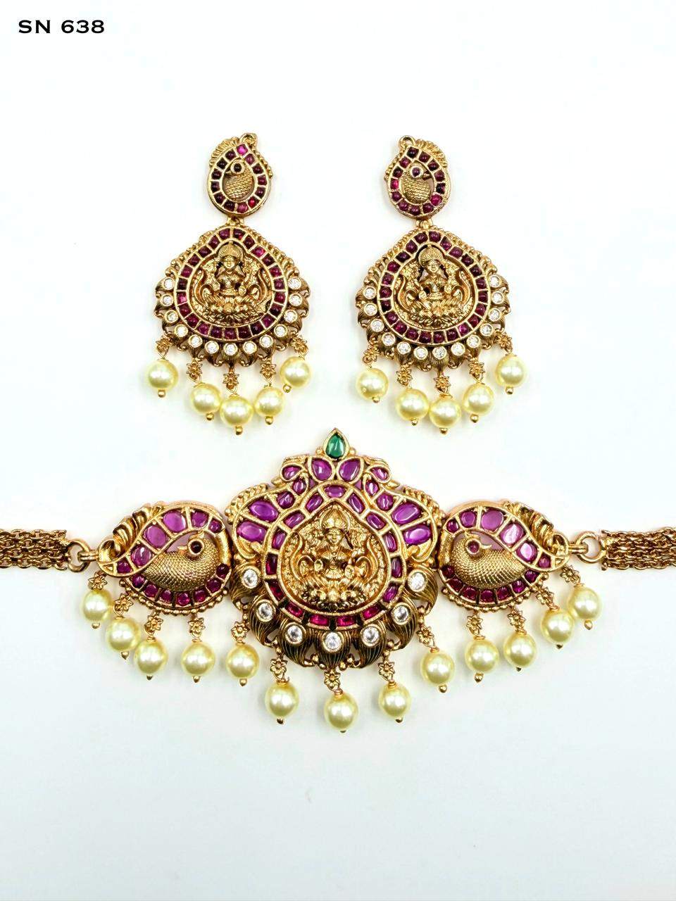 Antique Gold Peacock Choker & Chandbali Earring Set