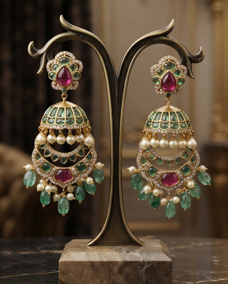Layered Jhumka Chandbali Earrings