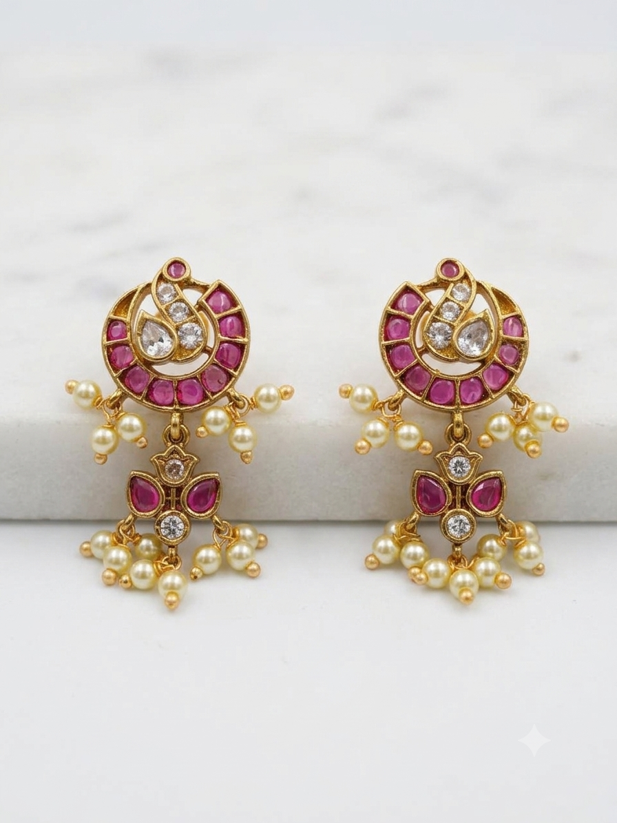 Ruby & Emerald Chandbali studs