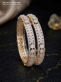 Two-Tone CZ Floral  Bangle Set