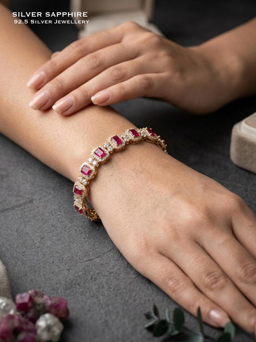 Two-Tone Ruby Halo Tennis Bracelet