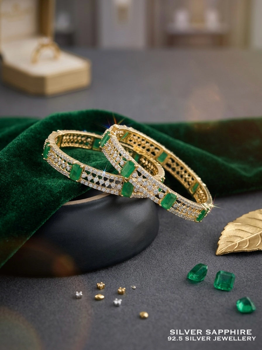 Two-Tone Emerald CZ Bangle Set