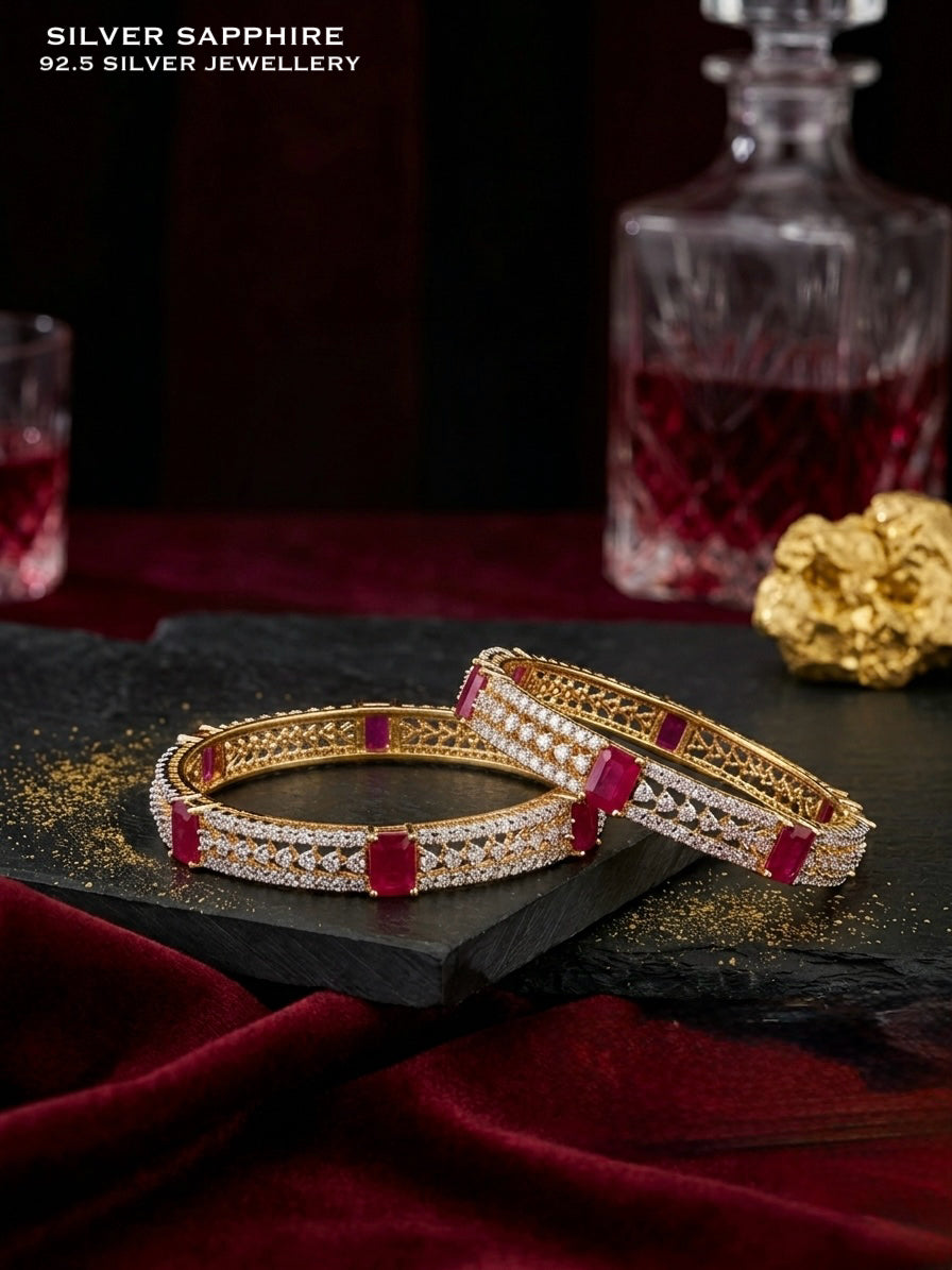 Two-Tone Ruby CZ Bangle Set