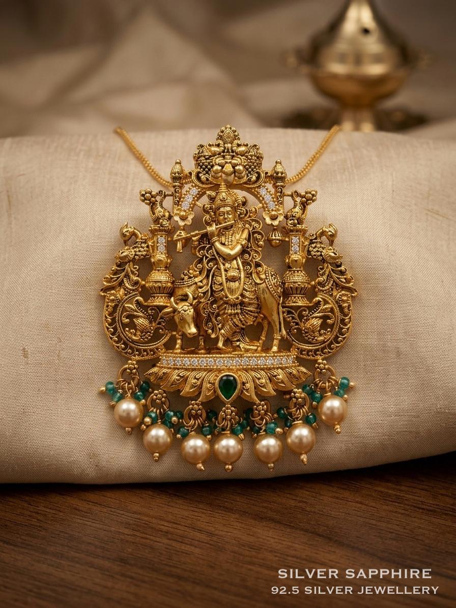 Krishna & Kamadhenu Heritage Pendant