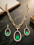 Green Stone Chain Necklace & Earring Set