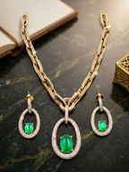 Green Stone Chain Necklace & Earring Set