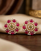 Floral Ruby Cabochon Studs