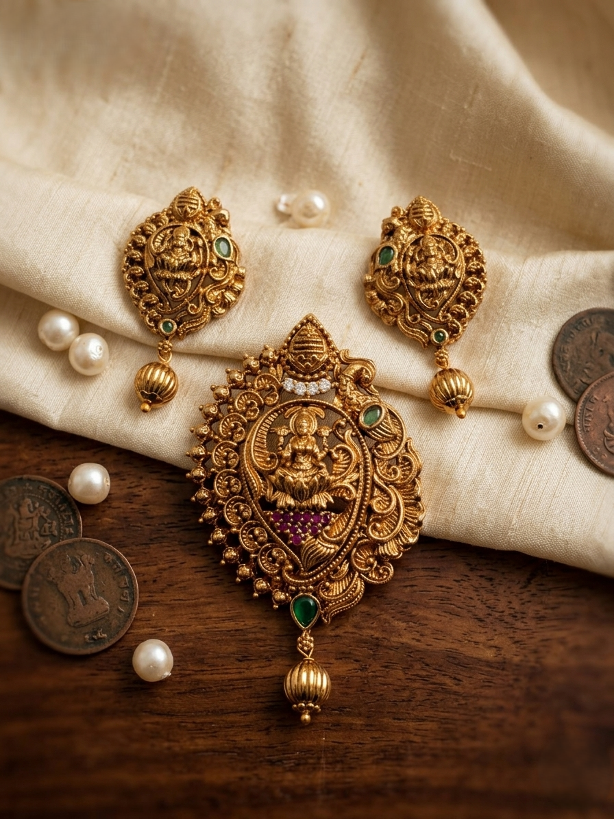 Lakshmi Temple Pendant Set