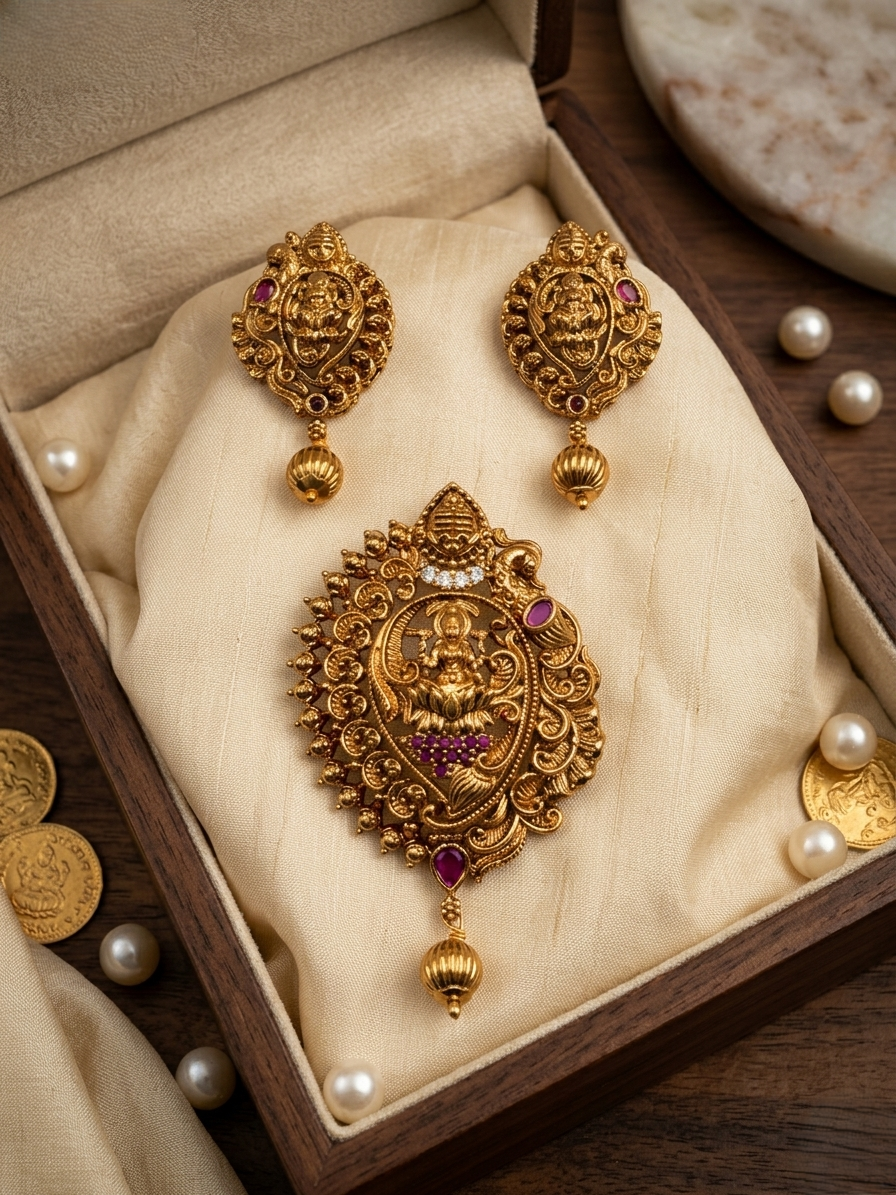 Lakshmi Temple Pendant Set