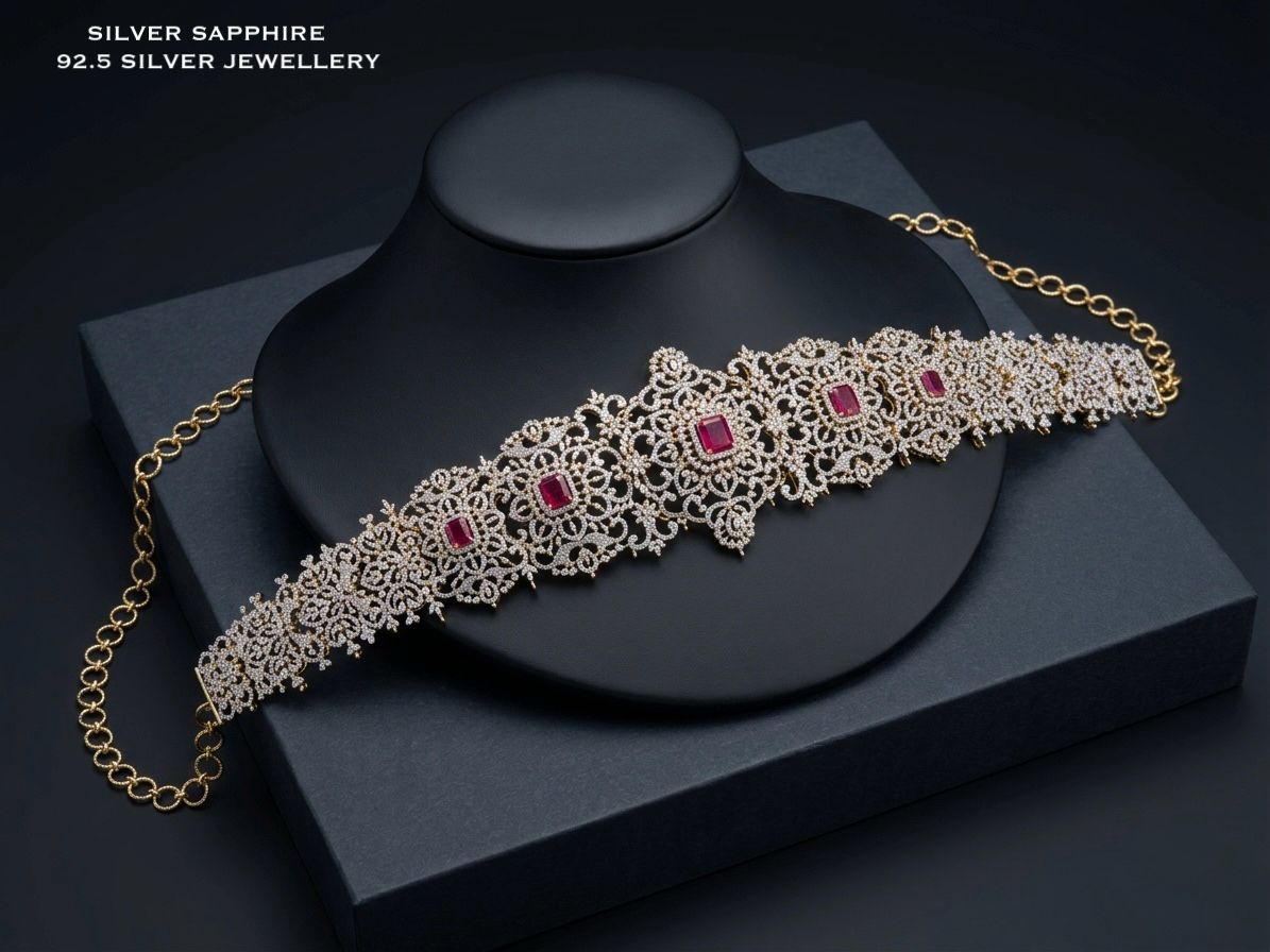 CZ Filigree & Ruby Vaddanam Hip Belt