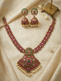 Floral Temple Necklace & Jhumka Earring Set
