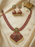 Floral Temple Necklace & Jhumka Earring Set