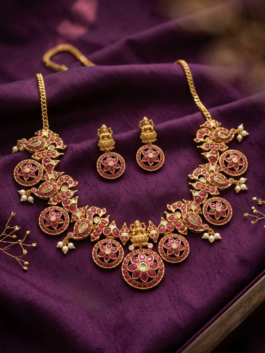 Lakshmi Peacock Temple Necklace Set