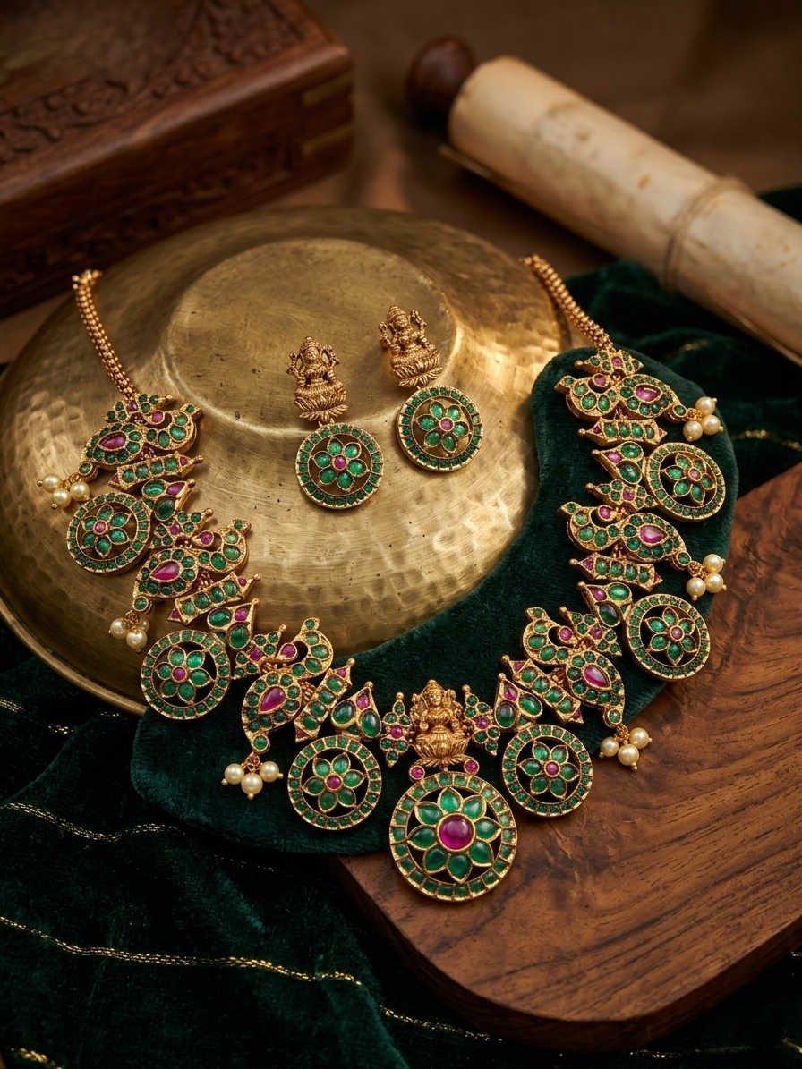 Lakshmi Peacock Temple Necklace Set
