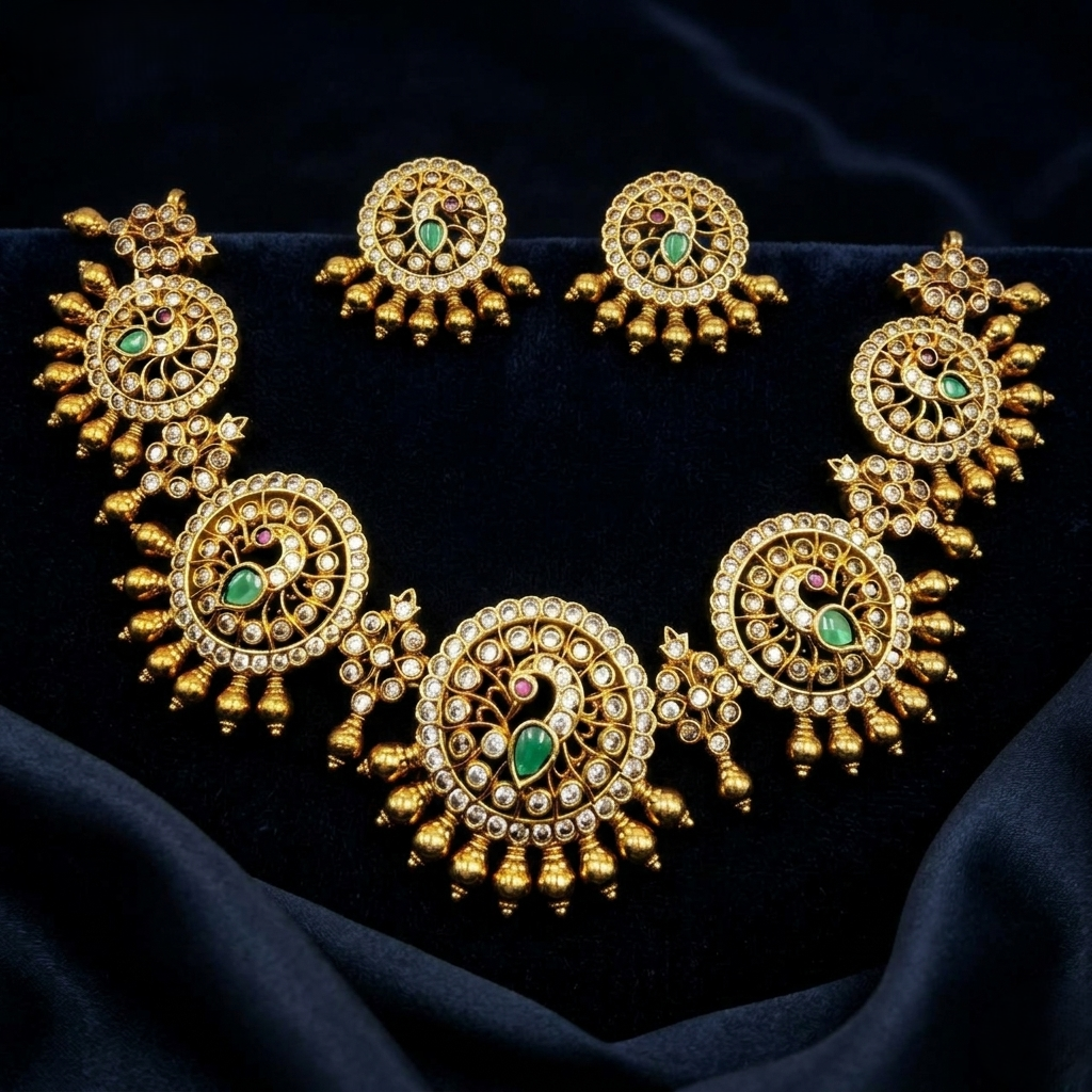Peacock Spiral Kundan necklace Set