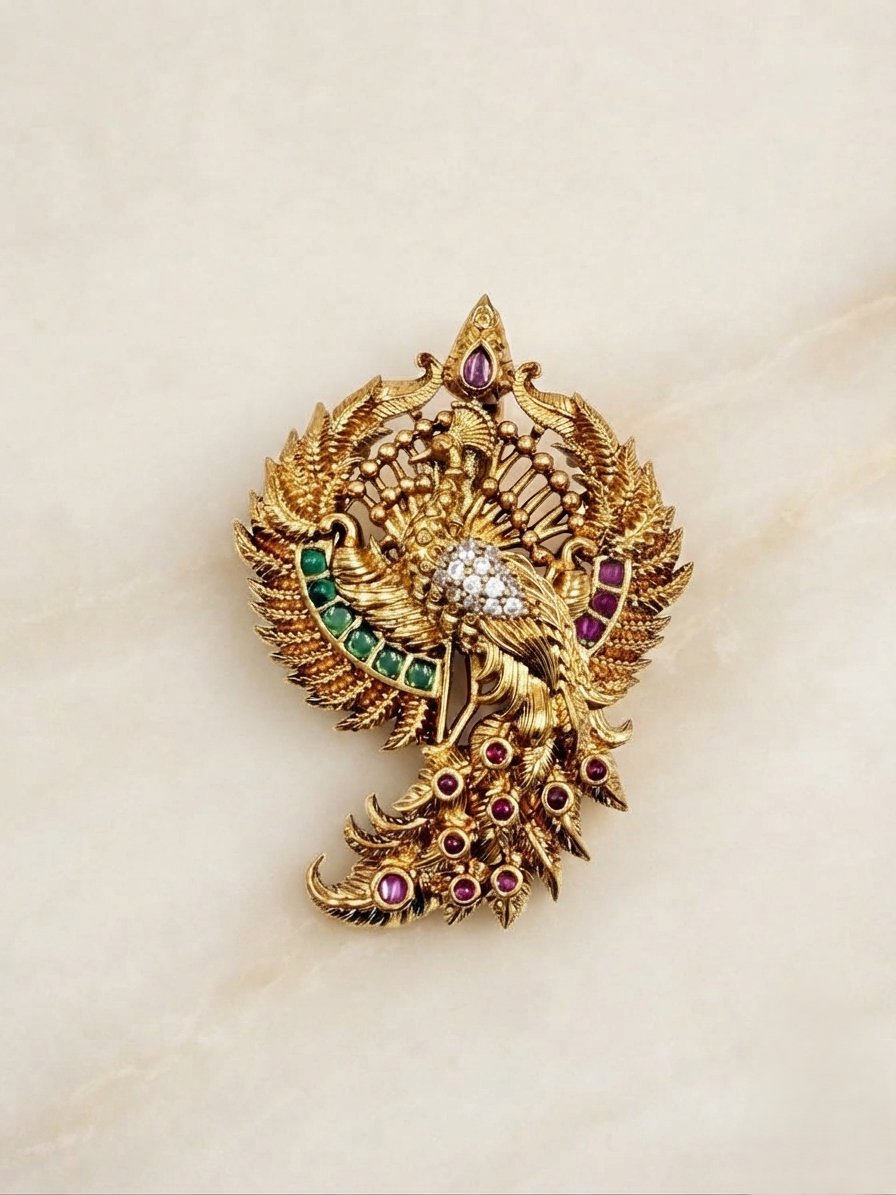 Antique Peacock Feather Pendant
