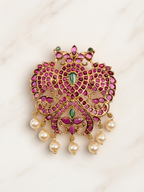 Twin Peacock Motif Kundan Pendant