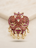 Twin Peacock Motif Kundan Pendant