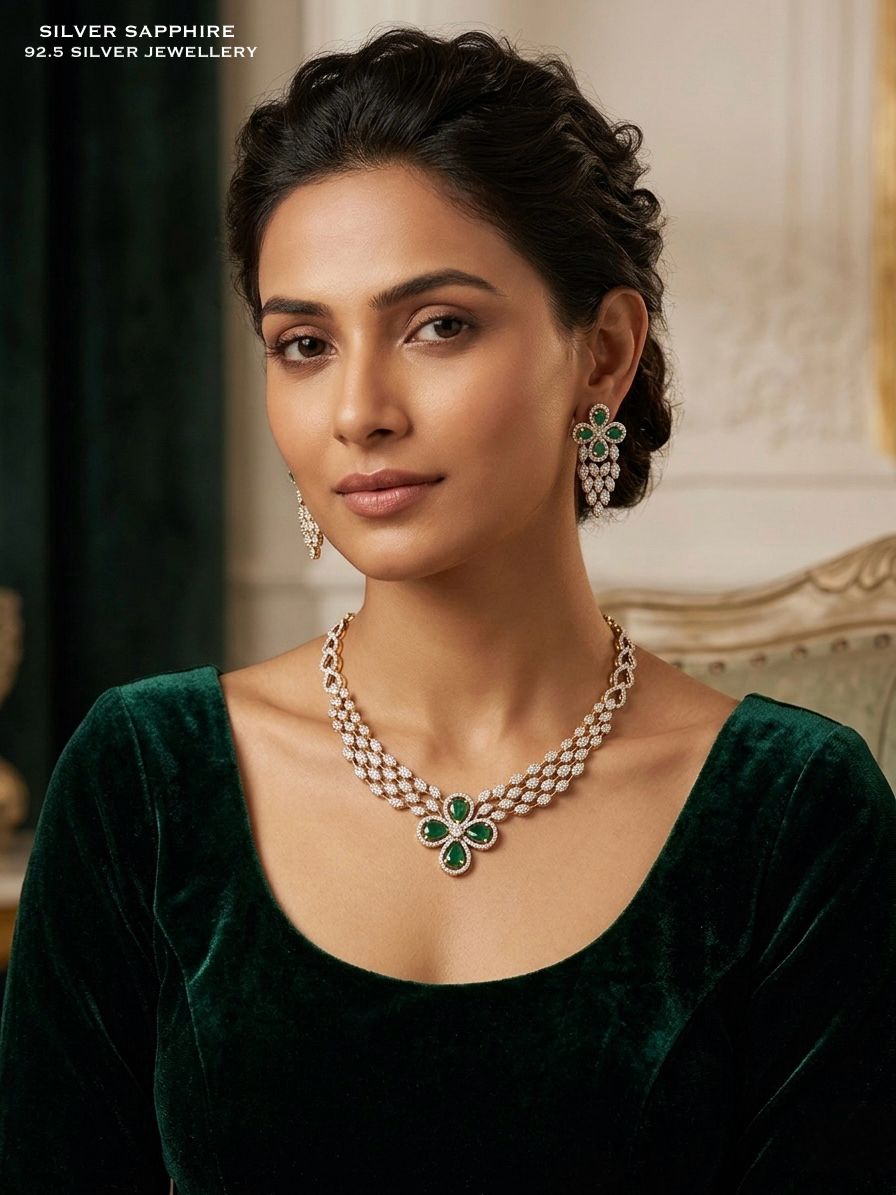 Emerald Green Floral Necklace & Earrings Set