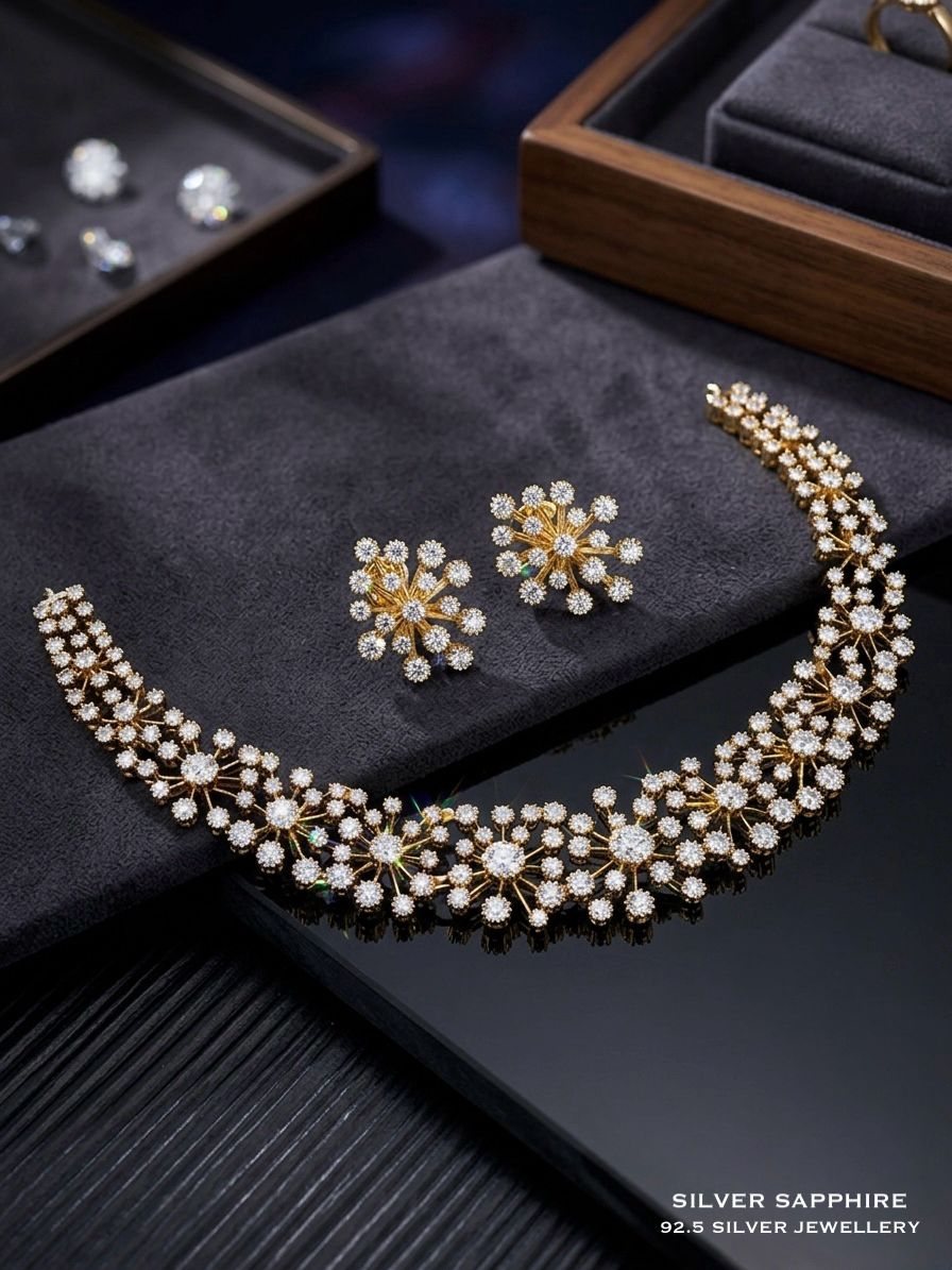 CZ Starburst Choker Necklace Set