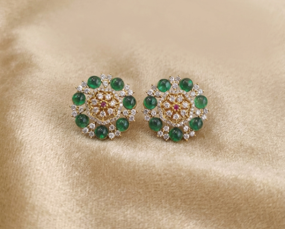 Floral Ruby Cabochon Studs