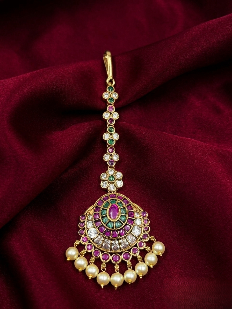Kemp & polki bridal maang tikka