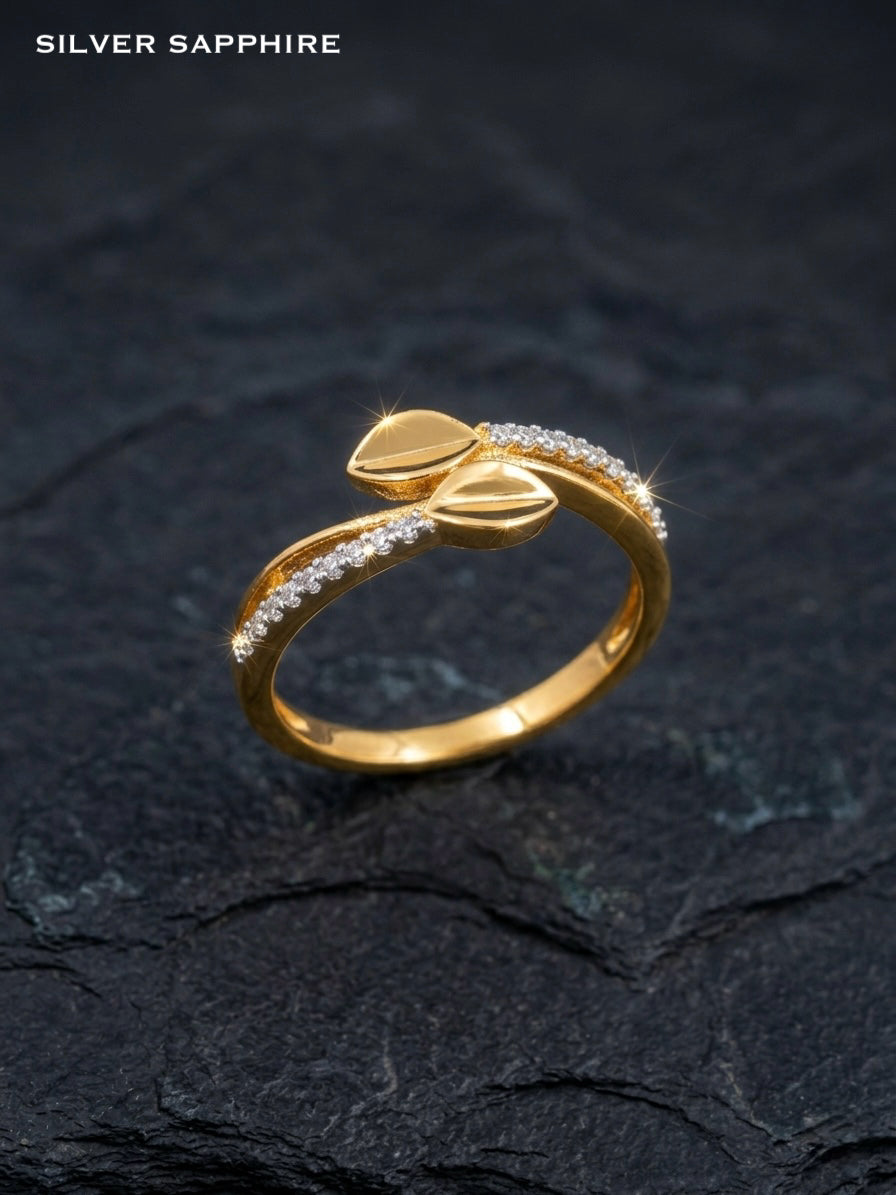 Two-Tone Twin Leaf Ring