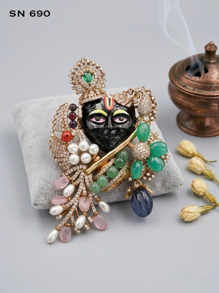 Krishna Face Pendant with Multicolor Beads