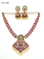 Floral Temple Necklace & Jhumka Earring Set