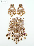 Antique Gold Elephant Motif Pendant Set with Chandbali Earrings